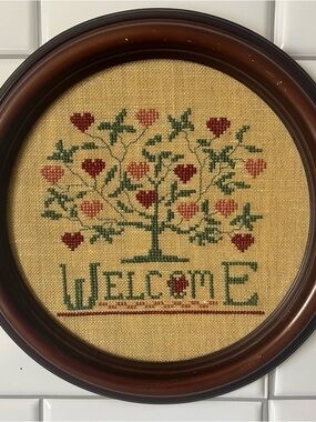 Framed Cross Stitch "Welcome" Tree